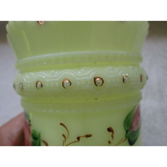 Jefferson Glass? Beautiful 4 1/2" custard glass jar, three mold mks, gold trim - Picture 6 of 7